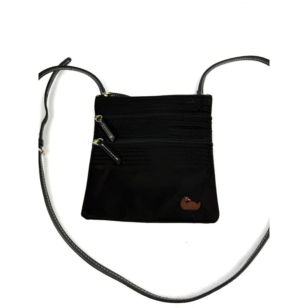 Dooney & Bourke North South Triple Zip Crossbody Bag Black Nylon Handbag Used 1x